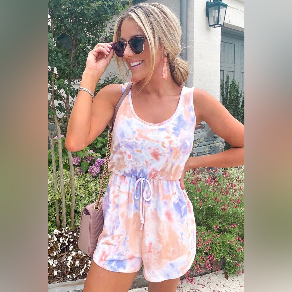 Pink Lily Purple and Orange Tie dye Romper